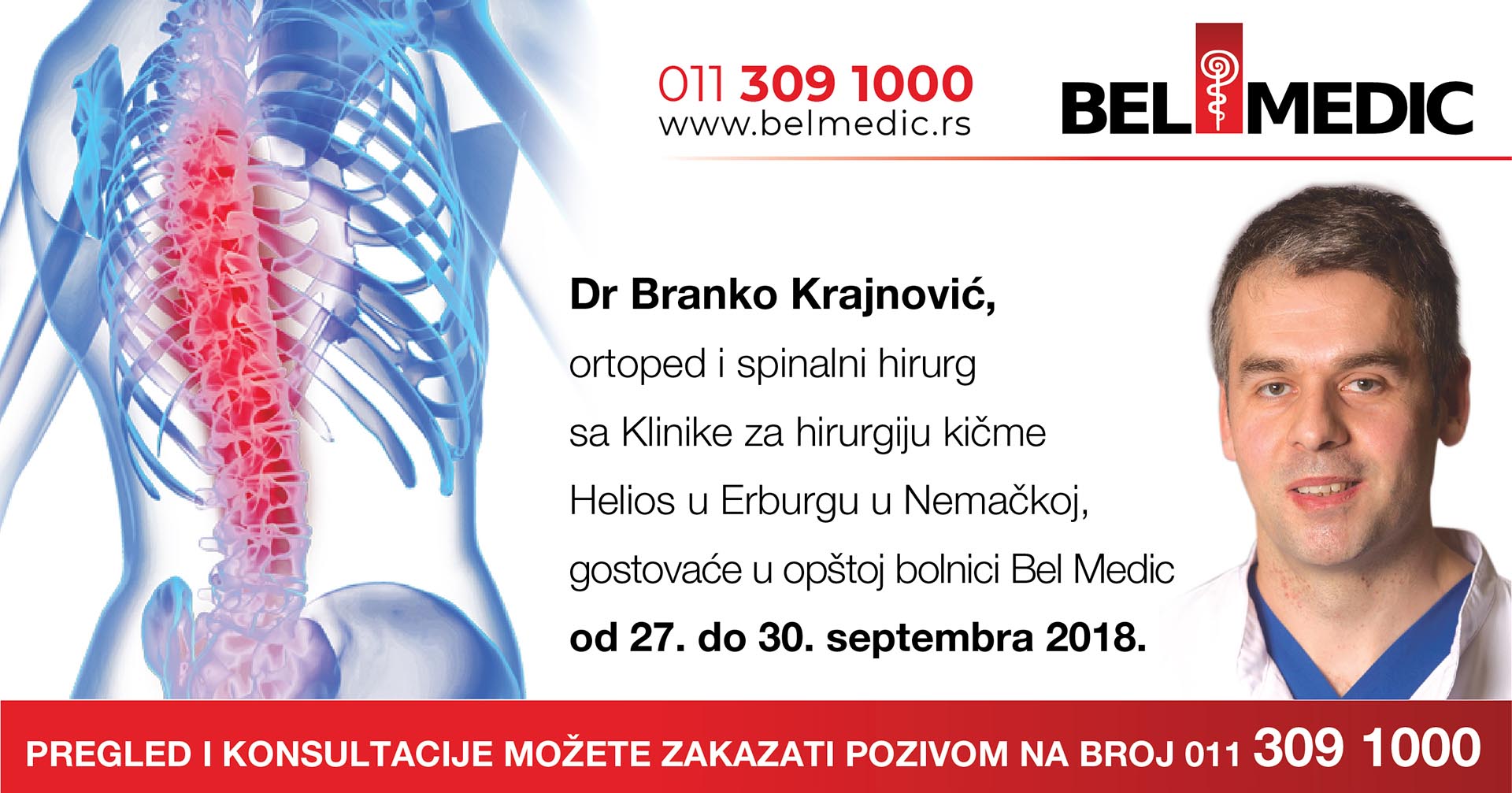 Gostujući spinalni hirurg dr Branko Krajnović u Bel Medicu od 27. do 30. septembra