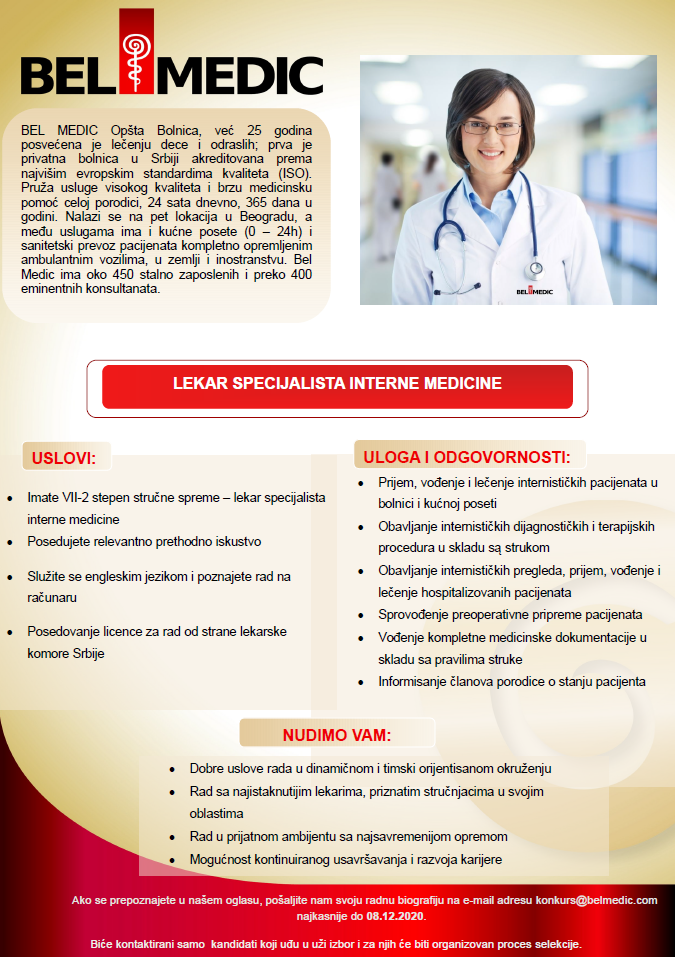 Lekar specijalista interne medicine Bel Medic